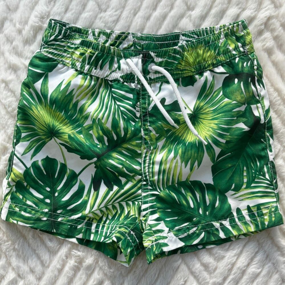 Janie and Jack Baby Boys 6–12 Months Monstera Palm Leaf Swim Trunks Mesh Lined